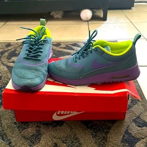 Nike Air Max Thea, Size 6, blue, purple and neon green